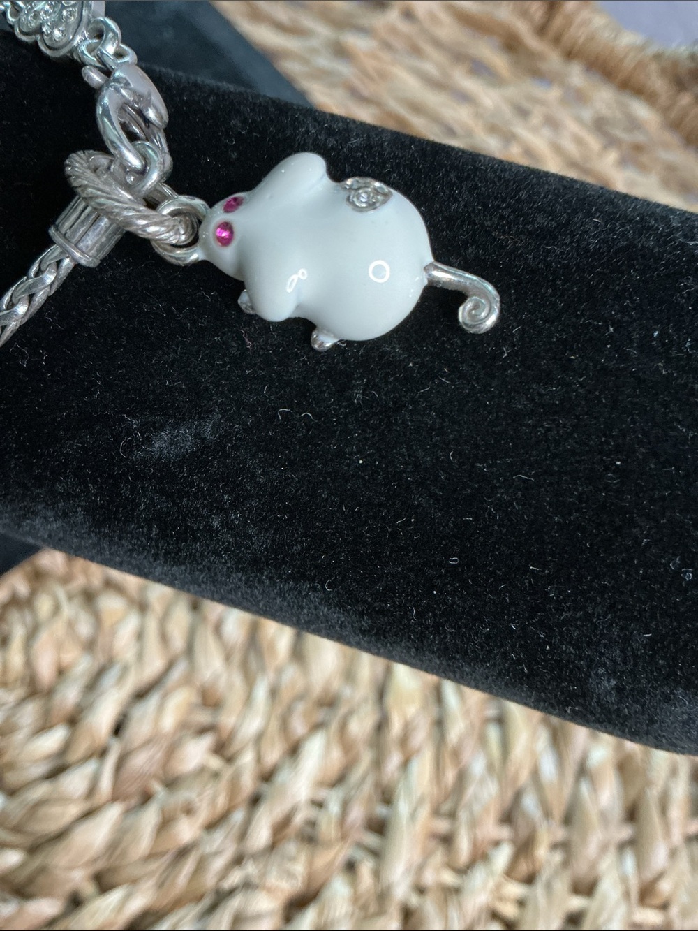 White Enamel Mouse Charm Pendant - Brighton
